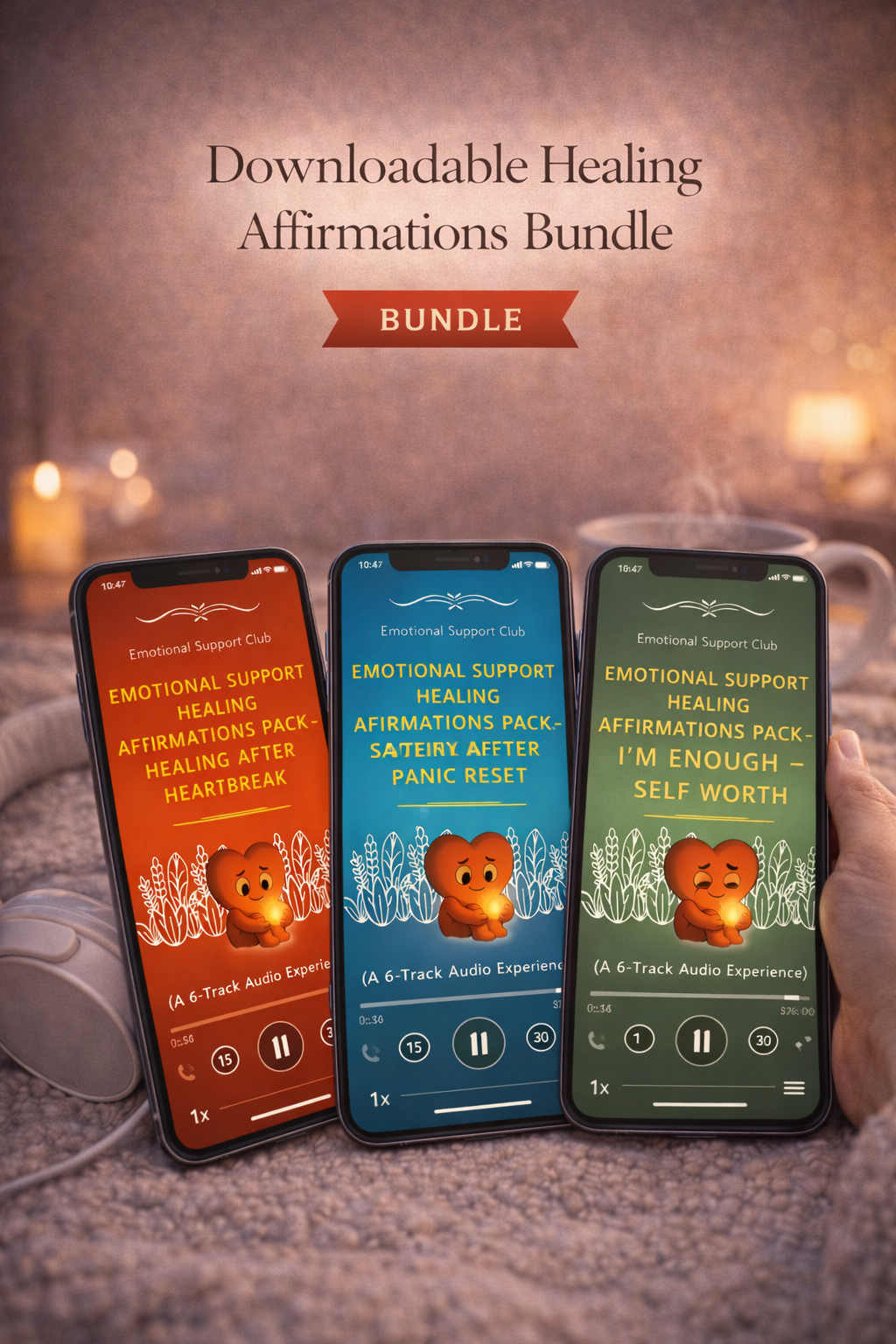 Emotional Support Club Healing Affirmations Bundle| Heartbreak, Anxiety Relief & Rebuilding Self Worth (Bundle)