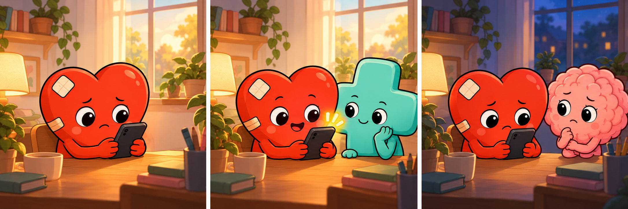 Illustrated sequence showing the emotional texting loop